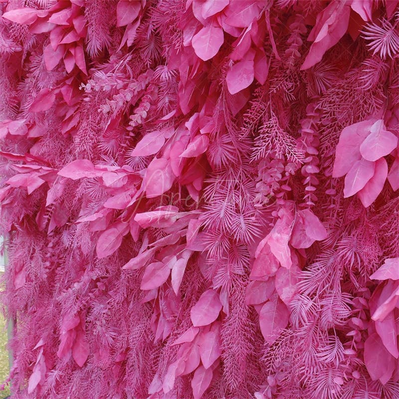 Aperturee - Aperturee Pink Boho Artificial Spruce Leaf Floral Wall Backdrop