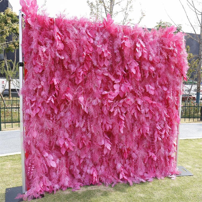 Aperturee - Aperturee Pink Boho Artificial Spruce Leaf Floral Wall Backdrop