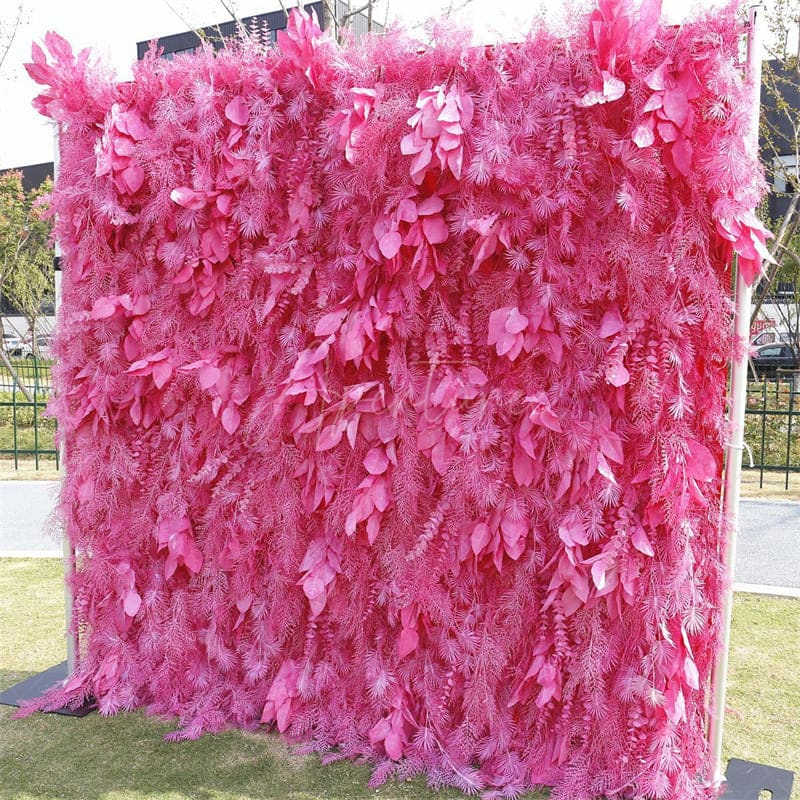Aperturee - Aperturee Pink Boho Artificial Spruce Leaf Floral Wall Backdrop