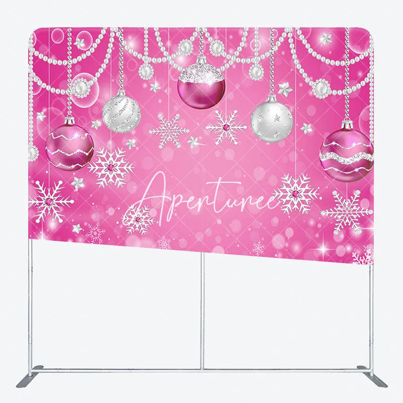 Aperturee - Aperturee Pink Bokeh Snowflake Christmas Pillow Case Backdrop