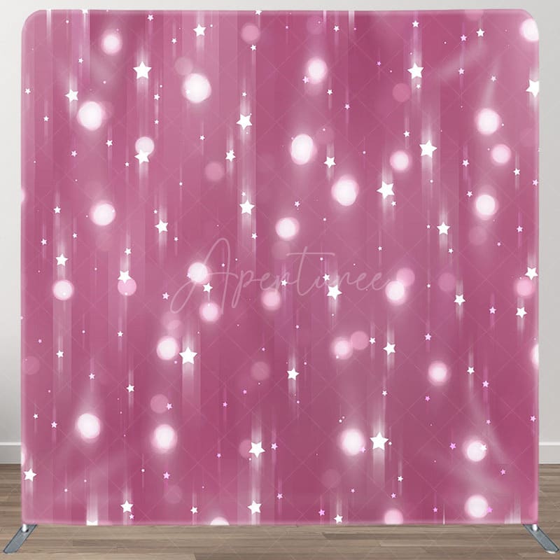 Aperturee - Aperturee Pink Bokeh Stars Light Birthday Pillow Cover Backdrop
