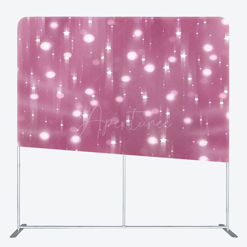 Aperturee - Aperturee Pink Bokeh Stars Light Birthday Pillow Cover Backdrop