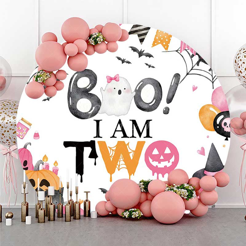 Aperturee Aperturee Pink Boo 2Nd Halloween Kids Round Birthday Backdrop