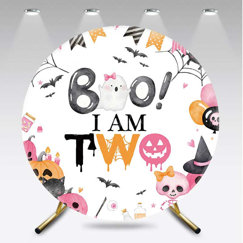Aperturee Aperturee Pink Boo 2Nd Halloween Kids Round Birthday Backdrop