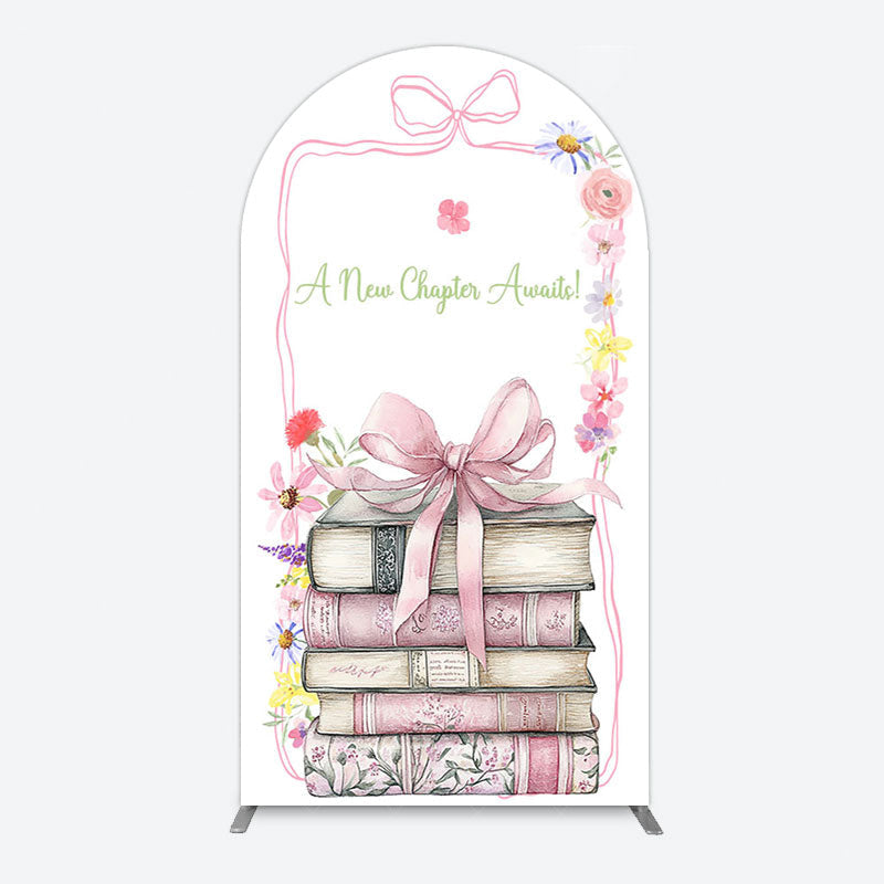Aperturee - Aperturee Pink Book New Chapter Awaits Baby Shower Arch Backdrop