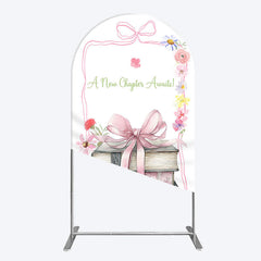 Aperturee - Aperturee Pink Book New Chapter Awaits Baby Shower Arch Backdrop