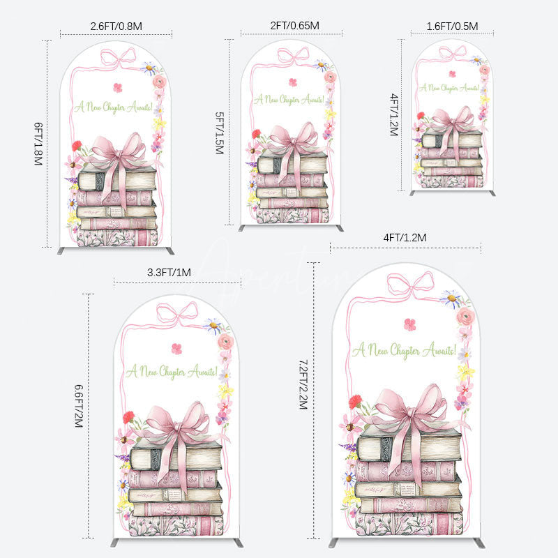 Aperturee - Aperturee Pink Book New Chapter Awaits Baby Shower Arch Backdrop