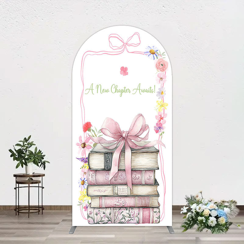 Aperturee - Aperturee Pink Book New Chapter Awaits Baby Shower Arch Backdrop