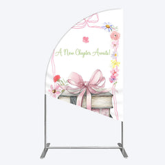 Aperturee - Aperturee Pink Book New Chapter Awaits Baby Shower Half Moon Arch Backdrop