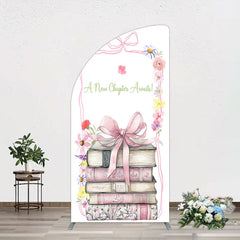 Aperturee - Aperturee Pink Book New Chapter Awaits Baby Shower Half Moon Arch Backdrop