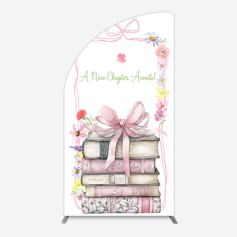Aperturee - Aperturee Pink Book New Chapter Awaits Baby Shower Half Moon Arch Backdrop
