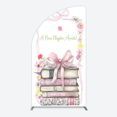 Aperturee - Aperturee Pink Book New Chapter Awaits Baby Shower Half Moon Arch Backdrop