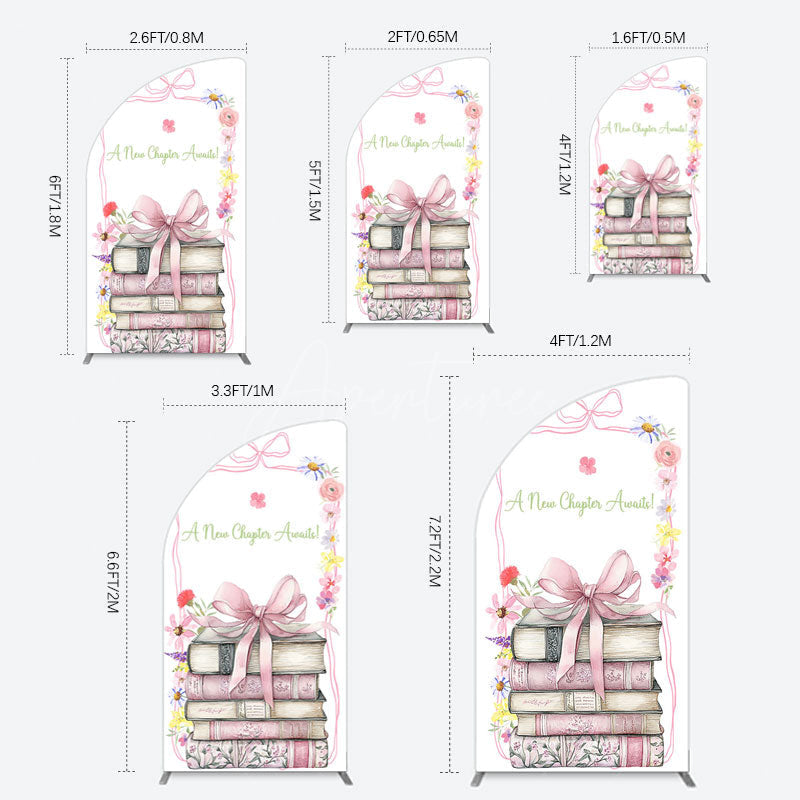 Aperturee - Aperturee Pink Book New Chapter Awaits Baby Shower Half Moon Arch Backdrop