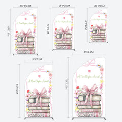 Aperturee - Aperturee Pink Book New Chapter Awaits Baby Shower Half Moon Arch Backdrop