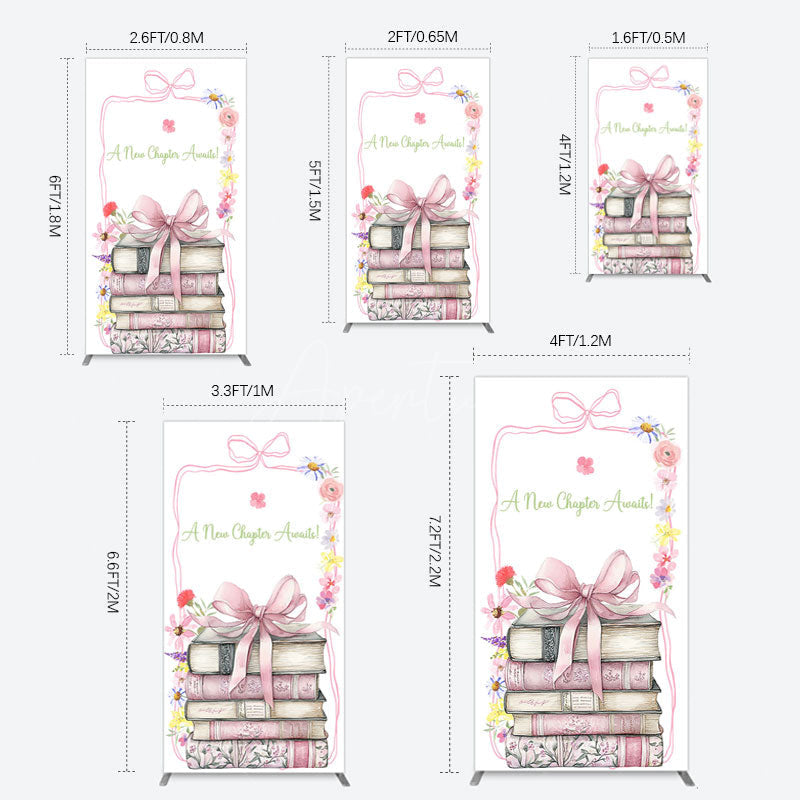 Aperturee - Aperturee Pink Book New Chapter Awaits Baby Shower Rectangle Backdrop