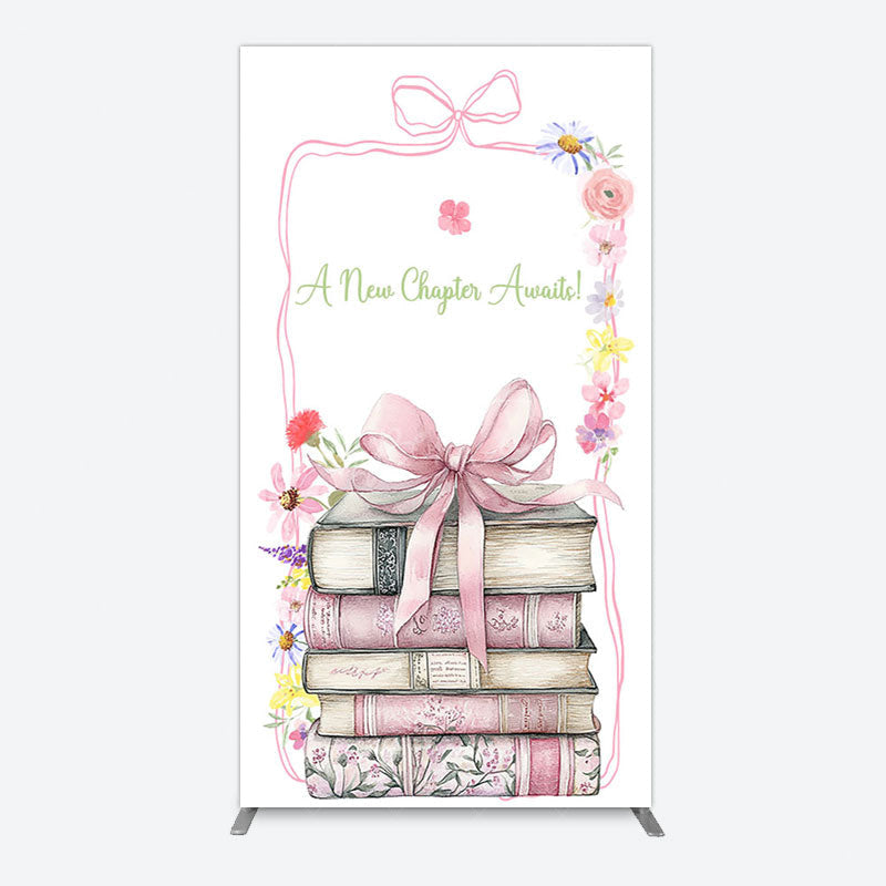Aperturee - Aperturee Pink Book New Chapter Awaits Baby Shower Rectangle Backdrop