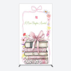 Aperturee - Aperturee Pink Book New Chapter Awaits Baby Shower Rectangle Backdrop