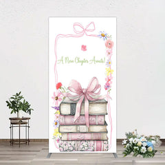 Aperturee - Aperturee Pink Book New Chapter Awaits Baby Shower Rectangle Backdrop
