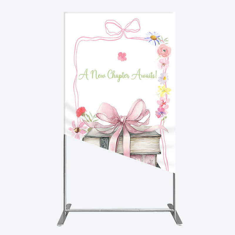 Aperturee - Aperturee Pink Book New Chapter Awaits Baby Shower Rectangle Backdrop