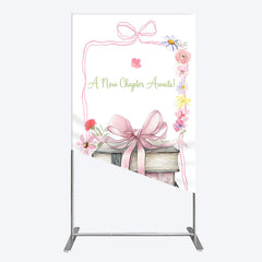Aperturee - Aperturee Pink Book New Chapter Awaits Baby Shower Rectangle Backdrop