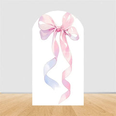 Aperturee - Aperturee Pink Bow Arch Backdrop Watercolor Ribbon Princess Birthday Party Decor Coquette Girl Baby Shower Prop