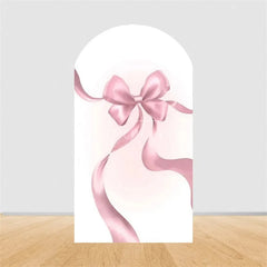Aperturee - Aperturee Pink Bow Arch Backdrop Watercolor Ribbon Princess Birthday Party Decor Coquette Girl Baby Shower Prop
