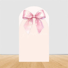 Aperturee - Aperturee Pink Bow Arch Backdrop Watercolor Ribbon Princess Birthday Party Decor Coquette Girl Baby Shower Prop