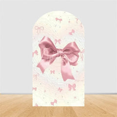 Aperturee - Aperturee Pink Bow Arch Backdrop Watercolor Ribbon Princess Birthday Party Decor Coquette Girl Baby Shower Prop