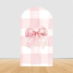 Aperturee - Aperturee Pink Bow Arch Backdrop Watercolor Ribbon Princess Birthday Party Decor Coquette Girl Baby Shower Prop