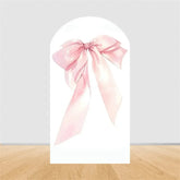 Aperturee - Aperturee Pink Bow Arch Backdrop Watercolor Ribbon Princess Birthday Party Decor Coquette Girl Baby Shower Prop