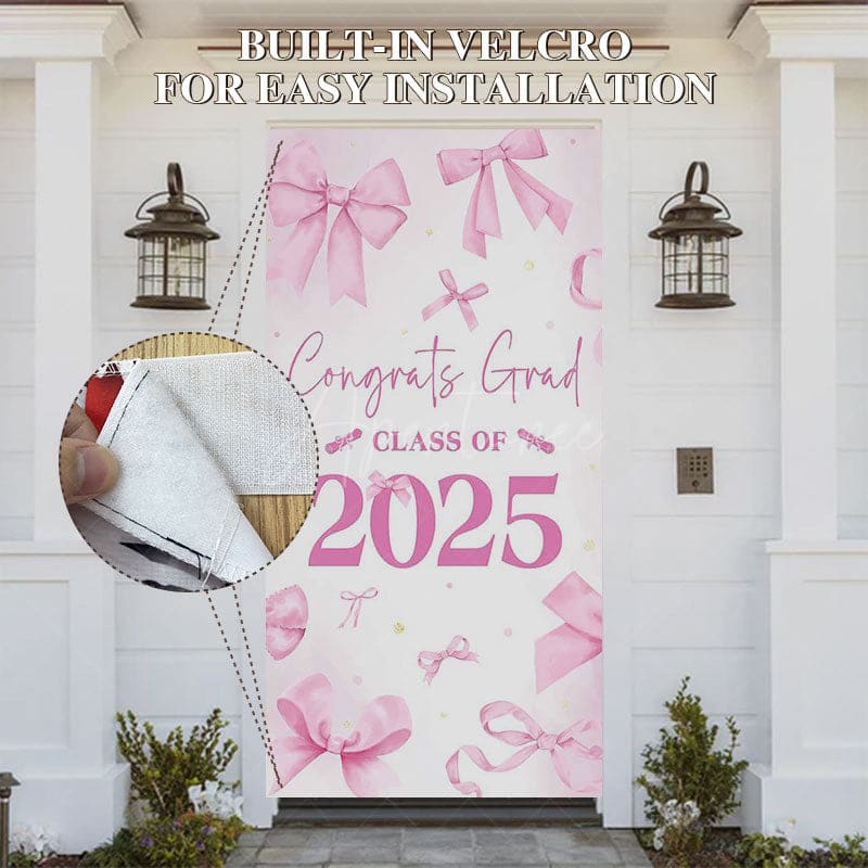 Aperturee - Aperturee Pink Bow Class of 2025 Congrats Graduation Door Cover