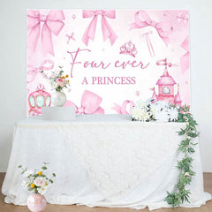 Aperturee - Aperturee Pink Bow Fairy Four Ever A Princess Birthday Backdrop