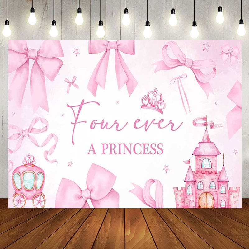Aperturee - Aperturee Pink Bow Fairy Four Ever A Princess Birthday Backdrop
