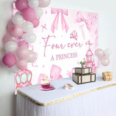 Aperturee - Aperturee Pink Bow Fairy Four Ever A Princess Birthday Backdrop