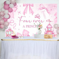 Aperturee - Aperturee Pink Bow Fairy Four Ever A Princess Birthday Backdrop