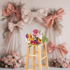 Aperturee - Aperturee Pink Bow Floral Arch Wedding Photography Backdrop