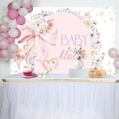Aperturee - Aperturee Pink Bow Floral Baby In Bloom Gender Reveal Backdrop