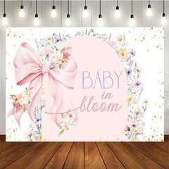 Aperturee - Aperturee Pink Bow Floral Baby In Bloom Gender Reveal Backdrop