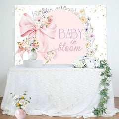 Aperturee - Aperturee Pink Bow Floral Baby In Bloom Gender Reveal Backdrop