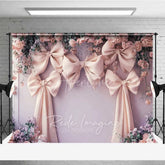 Aperturee - Aperturee Pink Bow Floral Wedding Photography Backdrop Romantic Bridal Shower Flower Curtain Background