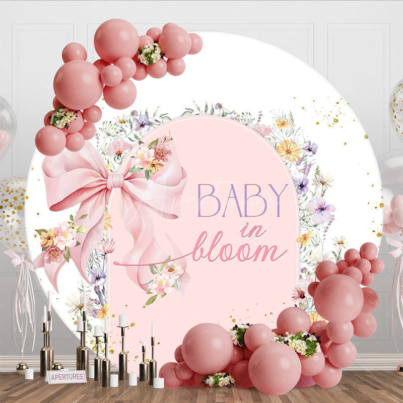 Aperturee - Aperturee Pink Bow Flower Baby In Bloom Baby Shower Round Cover