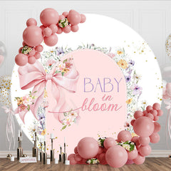 Aperturee - Aperturee Pink Bow Flower Baby In Bloom Baby Shower Round Cover