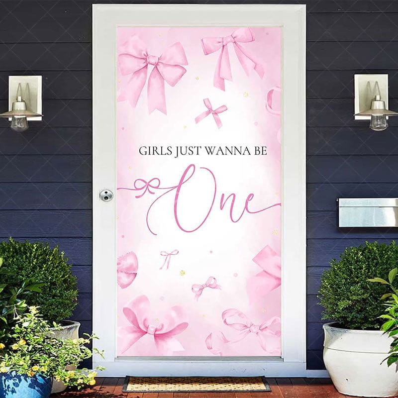 Aperturee - Aperturee Pink Bow Girls Just Wanna Be One Birthday Door Cover