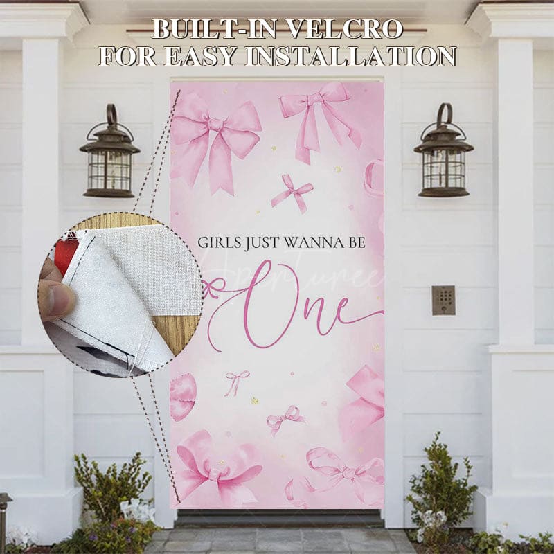 Aperturee - Aperturee Pink Bow Girls Just Wanna Be One Birthday Door Cover