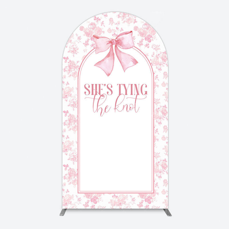 Aperturee - Aperturee Pink Bow Shes Tying The Knot Bridal Shower Arch Backdrop
