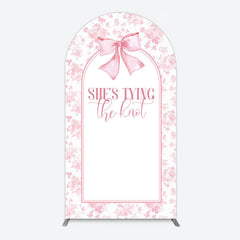 Aperturee - Aperturee Pink Bow Shes Tying The Knot Bridal Shower Arch Backdrop