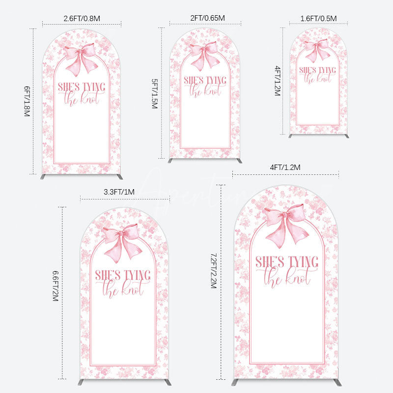 Aperturee - Aperturee Pink Bow Shes Tying The Knot Bridal Shower Arch Backdrop