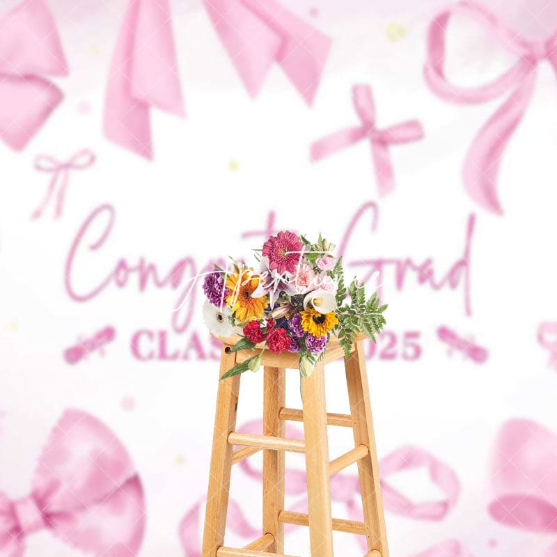 Aperturee - Aperturee Pink Bow Tie Class of 2025 Congrats Grad Backdrop