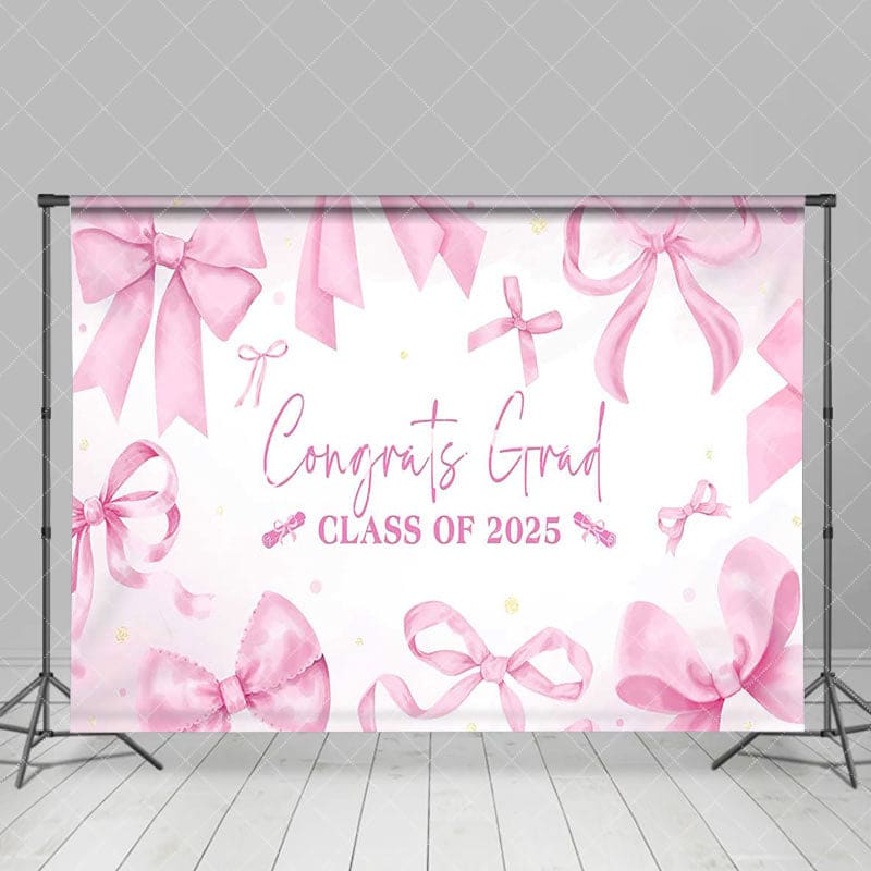 Aperturee - Aperturee Pink Bow Tie Class of 2025 Congrats Grad Backdrop