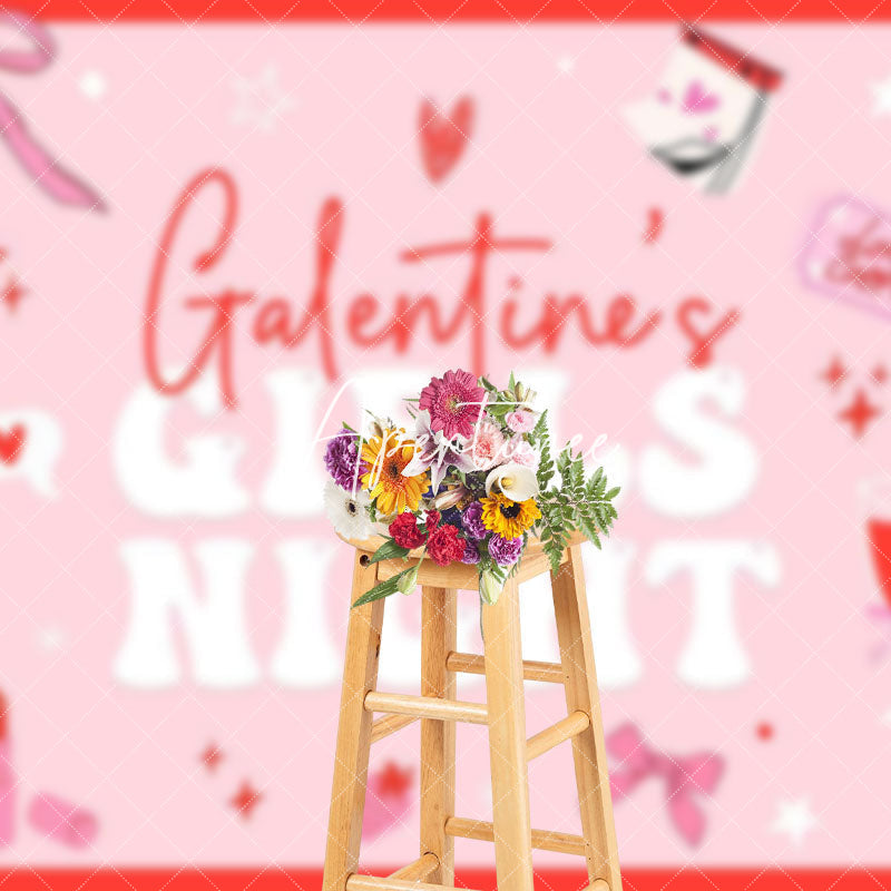 Aperturee - Aperturee Pink Bow Tie Heart Galentines Girls Night Backdrop